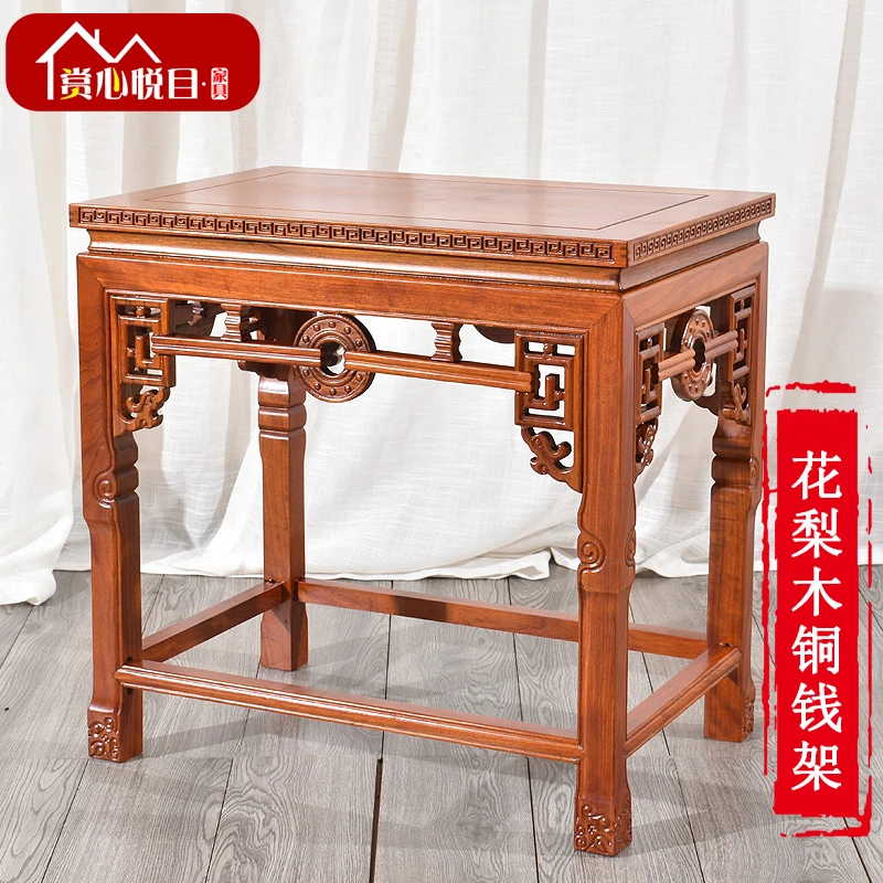 实木花梨木花架鸡翅木中式花架客厅石头桌盆景红木多层鱼缸置物架