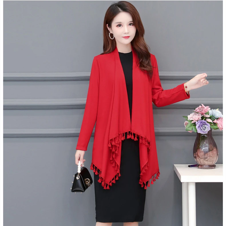 2023春秋新款喜婆婆披肩外套女长袖针织妈妈装流苏开衫配旗袍外披