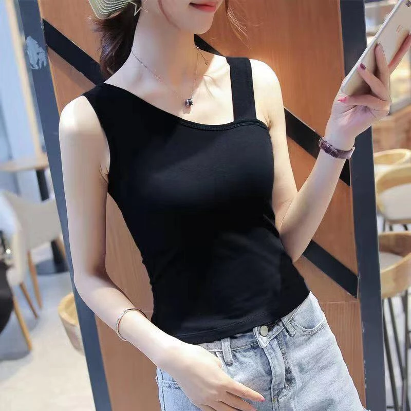 厂家福利款斜肩背心女性感韩版内搭百搭打底夏季外穿修身纯色春夏