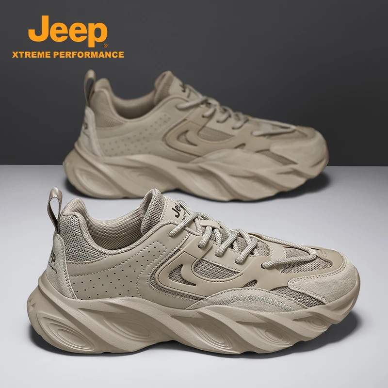 jeep吉普男鞋2025新款秋季网面透气老爹鞋男士厚底增高休闲运动鞋