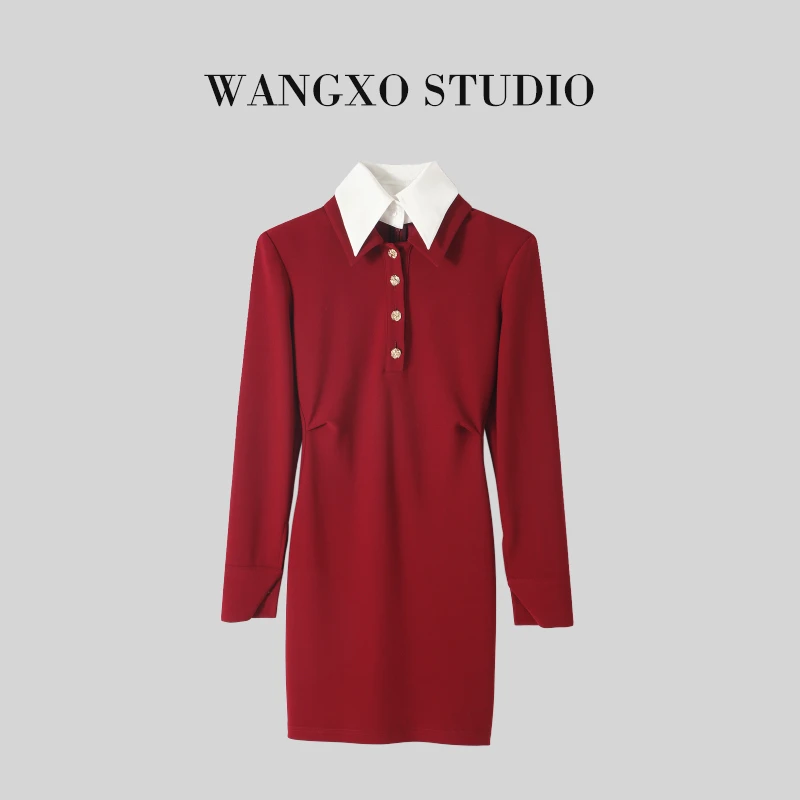 预WANGXOV可拆卸绅士领+弹力针织收腰连衣裙2301255S