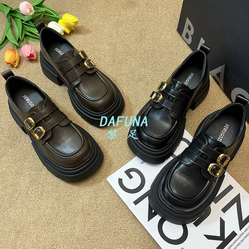 英伦风小皮鞋女2024秋季新款舒适百搭厚底乐福鞋单鞋