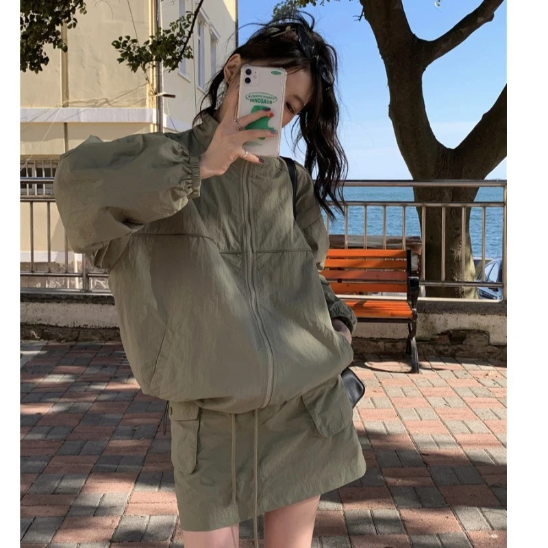2025美式运动服ins冲锋衣外套+短裙有内衬炸街潮帅气宽松两件套女