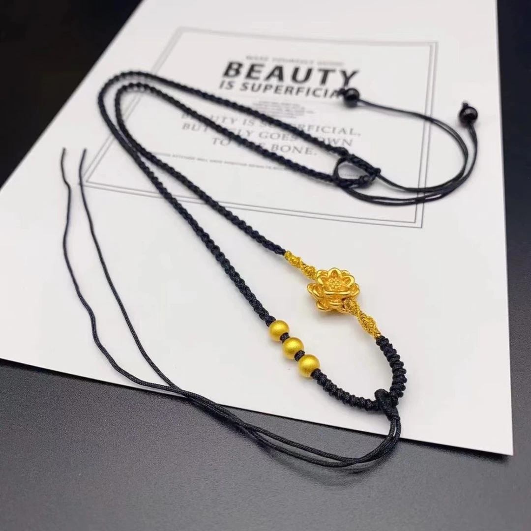 合金布艺吊坠 时尚莲花绳子手编项链绳纯手工编绳可调节项链吊坠i