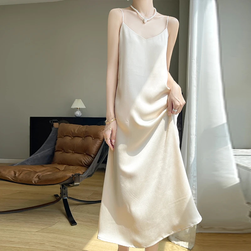 真丝高端轻奢重磅23姆米桑蚕丝抓花性感连衣裙A字版显瘦中长YQ11