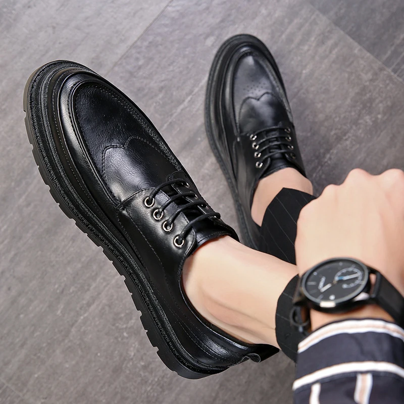 皮鞋男款爆款2025新款春季潮流百搭上班男鞋厚底商务休闲男士皮鞋