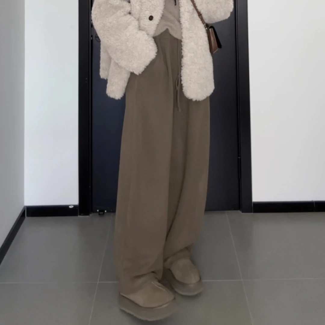 JIUJIU【温暖选手】加厚不加绒直筒秋冬显瘦宽松百搭休闲拖地裤子女