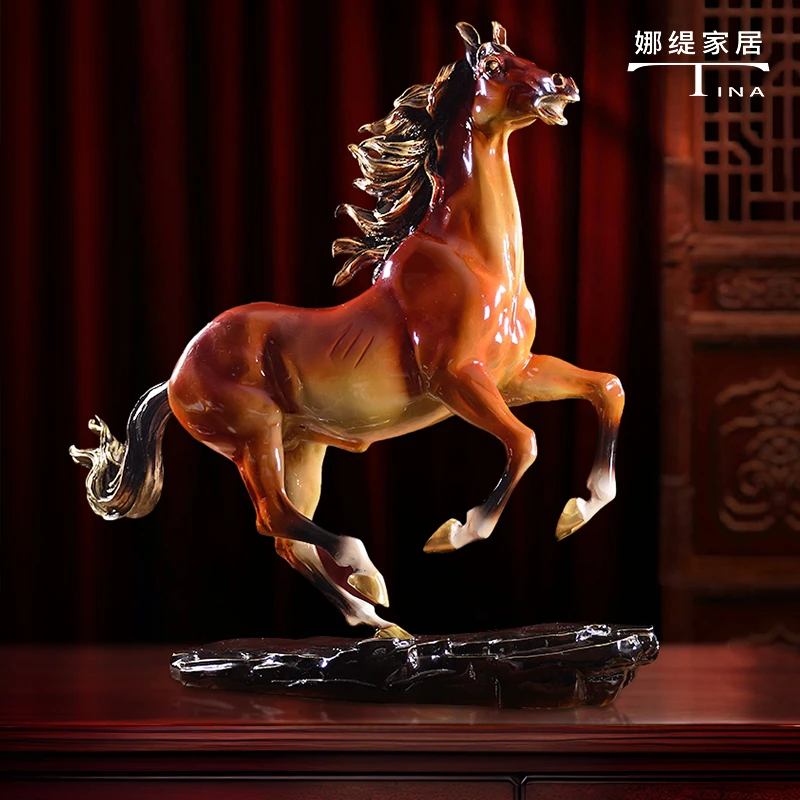 娜缇家居《汗血宝马》全铜马到成功摆件家居客厅玄关电视柜装饰摆设