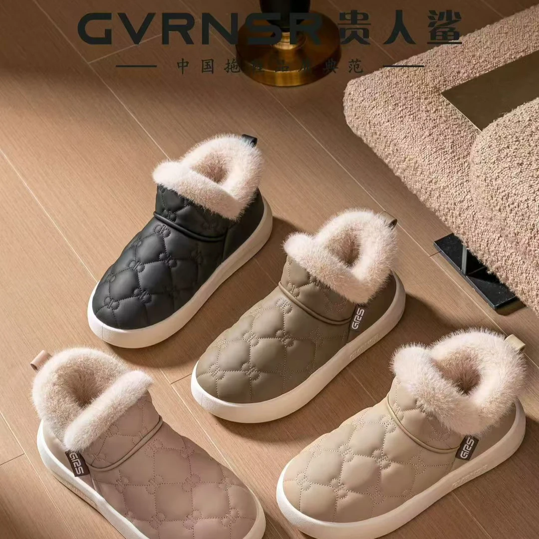 棉鞋冬季新款贵人鲨加绒加厚时尚百搭防寒保暖女一脚蹬软底软底冬
