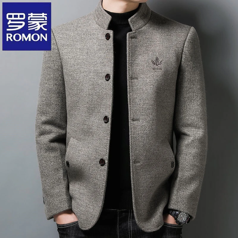 罗蒙秋冬季休闲男士时尚外套修身加厚毛呢夹克上衣商务保暖男装潮