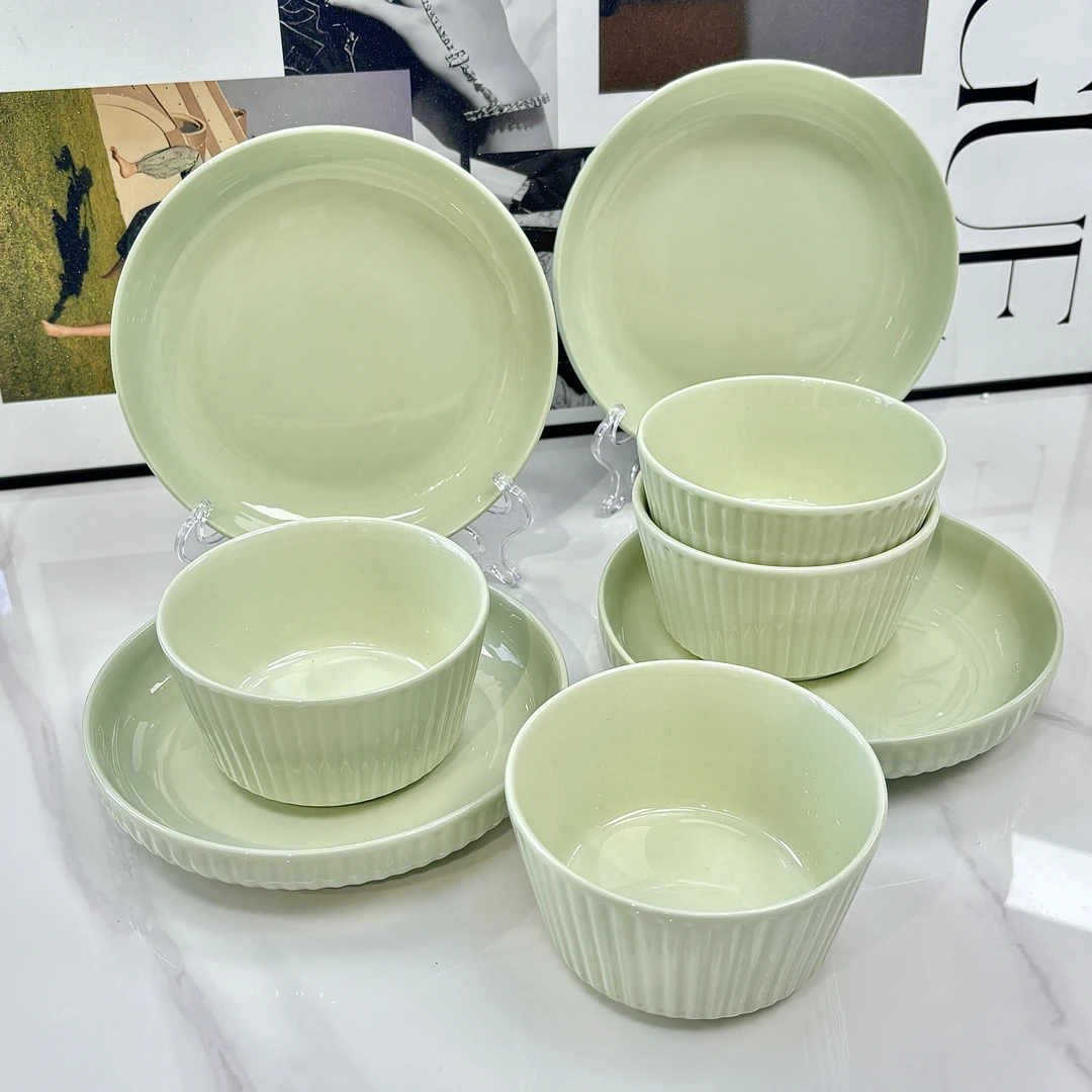 奶油ins系列罗马风格4.5英寸米饭碗+7英寸餐盘到手8只装陶瓷餐具