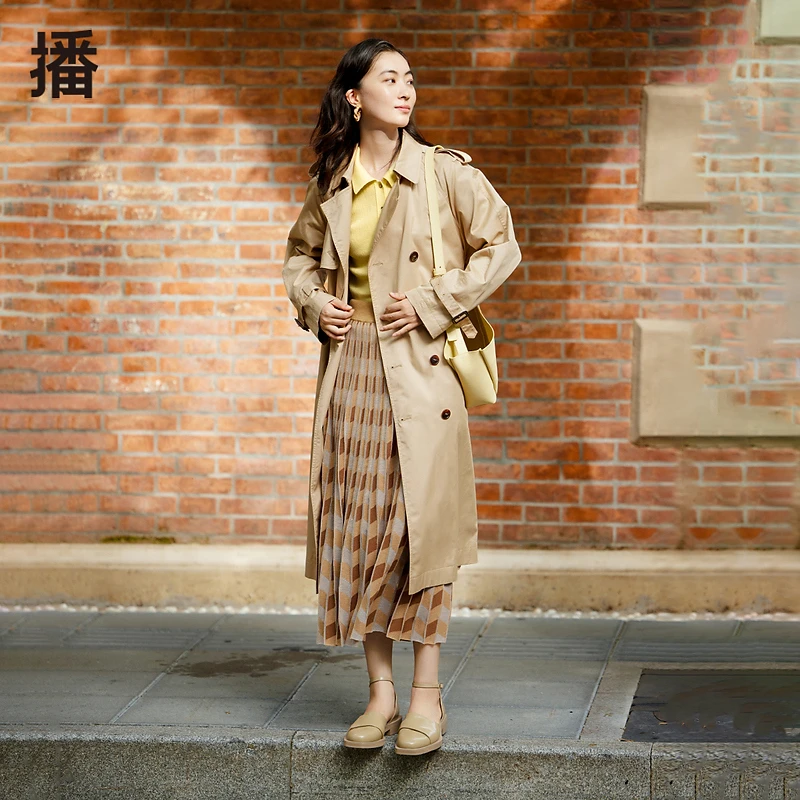 播复古经典双排扣风衣午后枫林BDQ3FD0179春秋