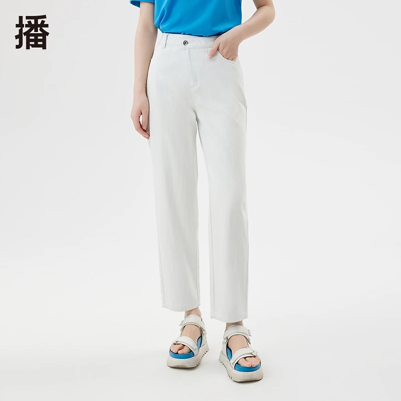 播broadcast夏新品水洗款式休闲斜门襟牛仔裤DDQ2KD5111呢喃