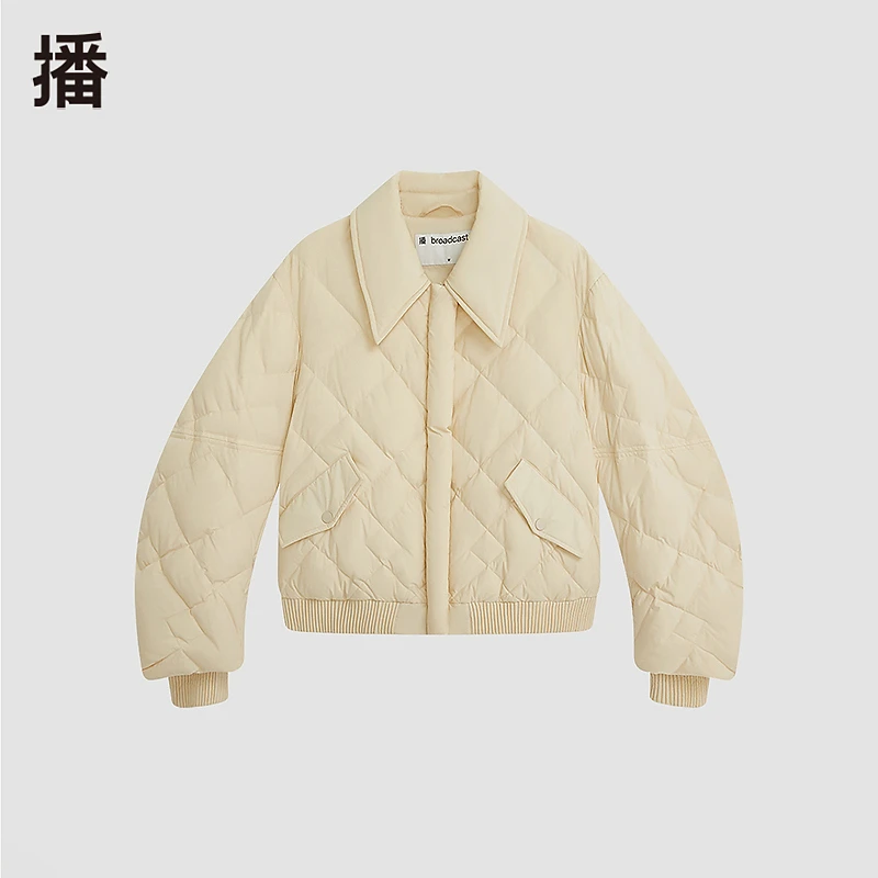 播羽翻领绒服冬季小香风短款羽绒服白鸭绒女士BDQ4RD1438