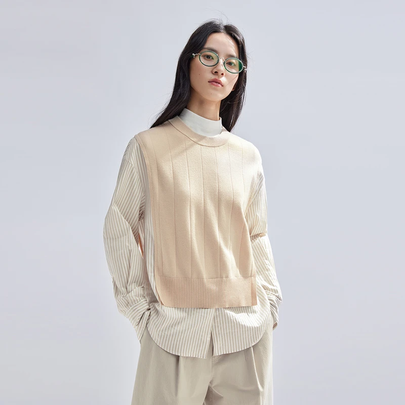 播春秋针织衬衫拼接假两件撞色花式上衣BDR1HD0212