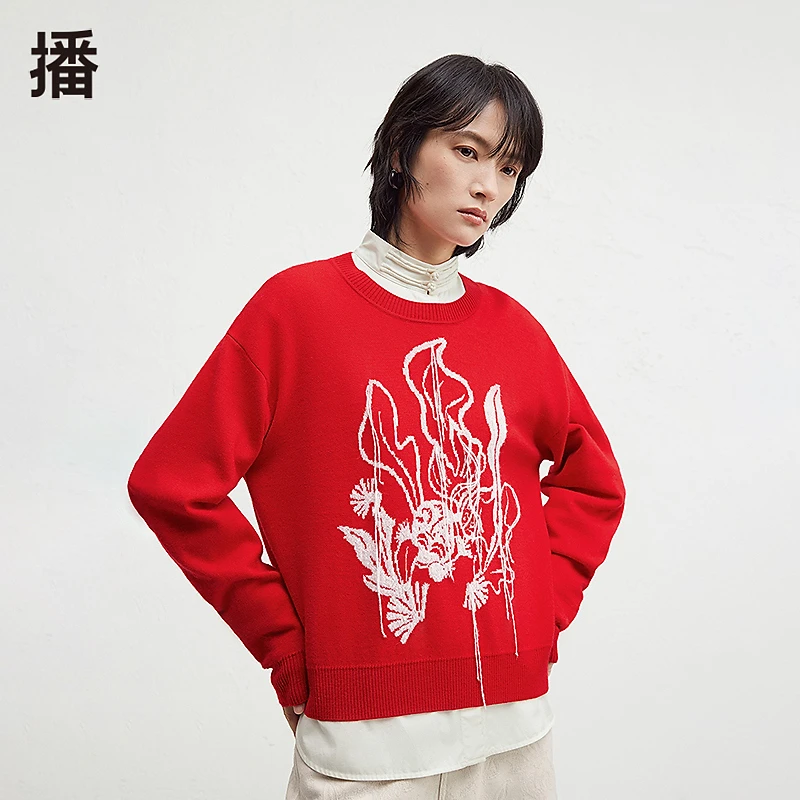 播舒适简约罗纹圆领毛针织衫BDR4SD3865