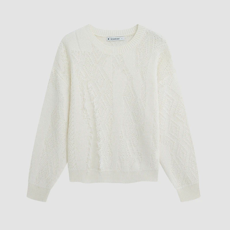 【热力感】播立体百搭坑纹时尚圆领长袖针织衫DDQ4SD5257白色