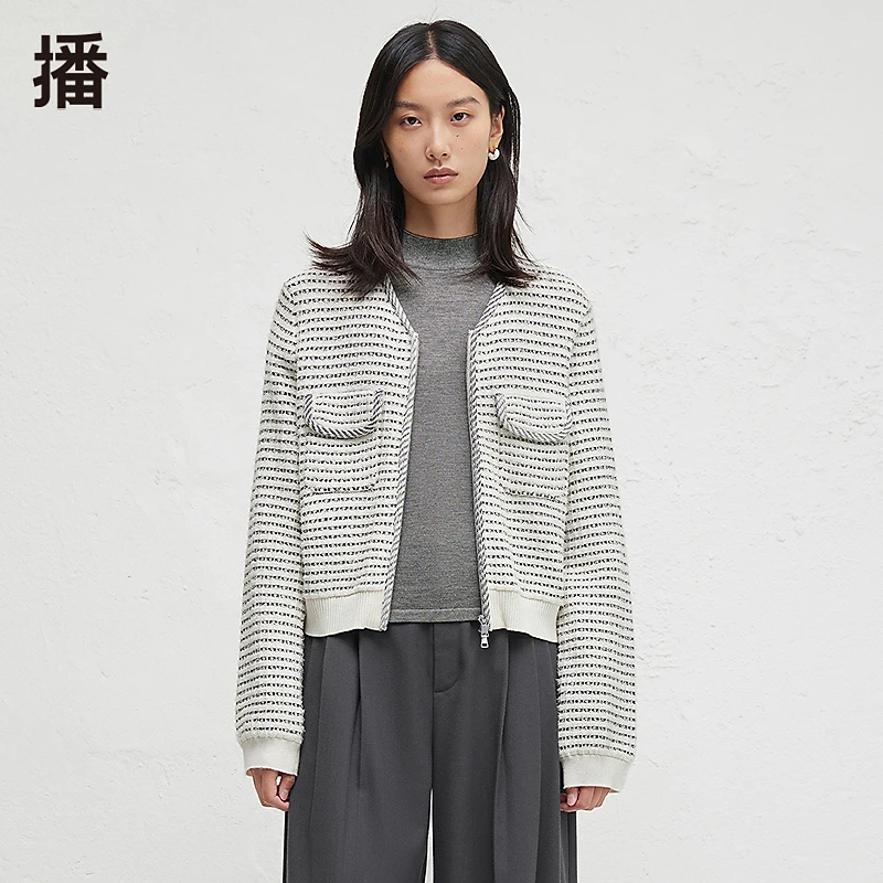 broadcast/播秋季长袖V领拉链时尚小香风开衫BDR3UD3086