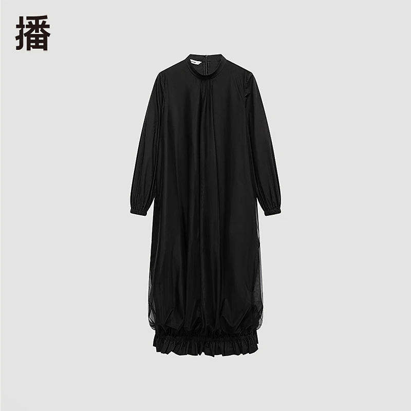 播春宽松连衣裙女装连衣裙黑色收腰连衣裙BDR1LD0233
