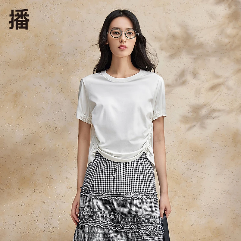 播24春夏印花设计感夏季白色不规则显瘦T恤BDR2YD1033