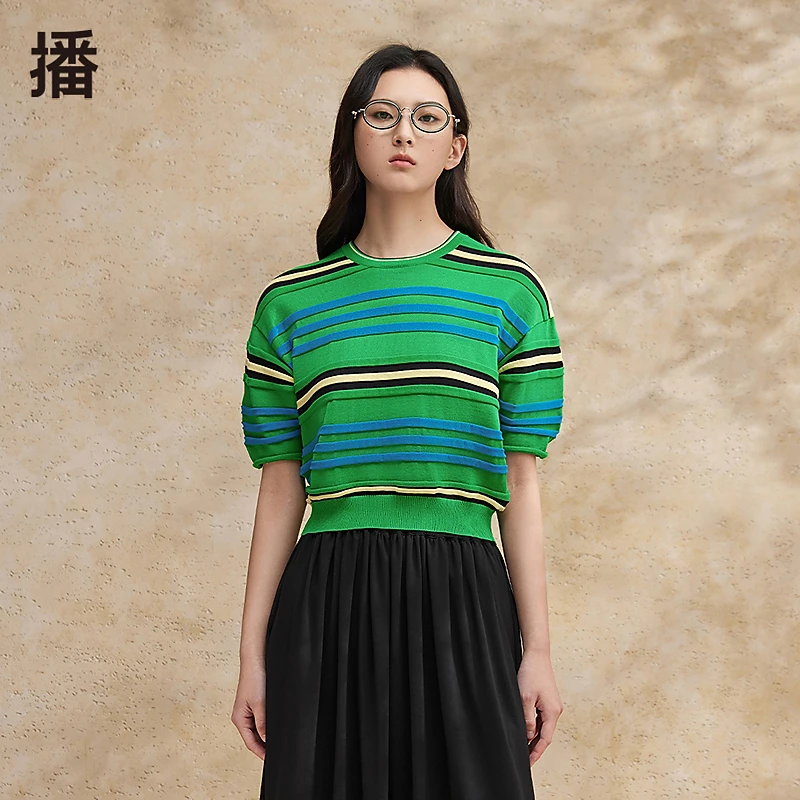 播24夏季优雅罗纹圆领毛针织衫BDR2SD1379