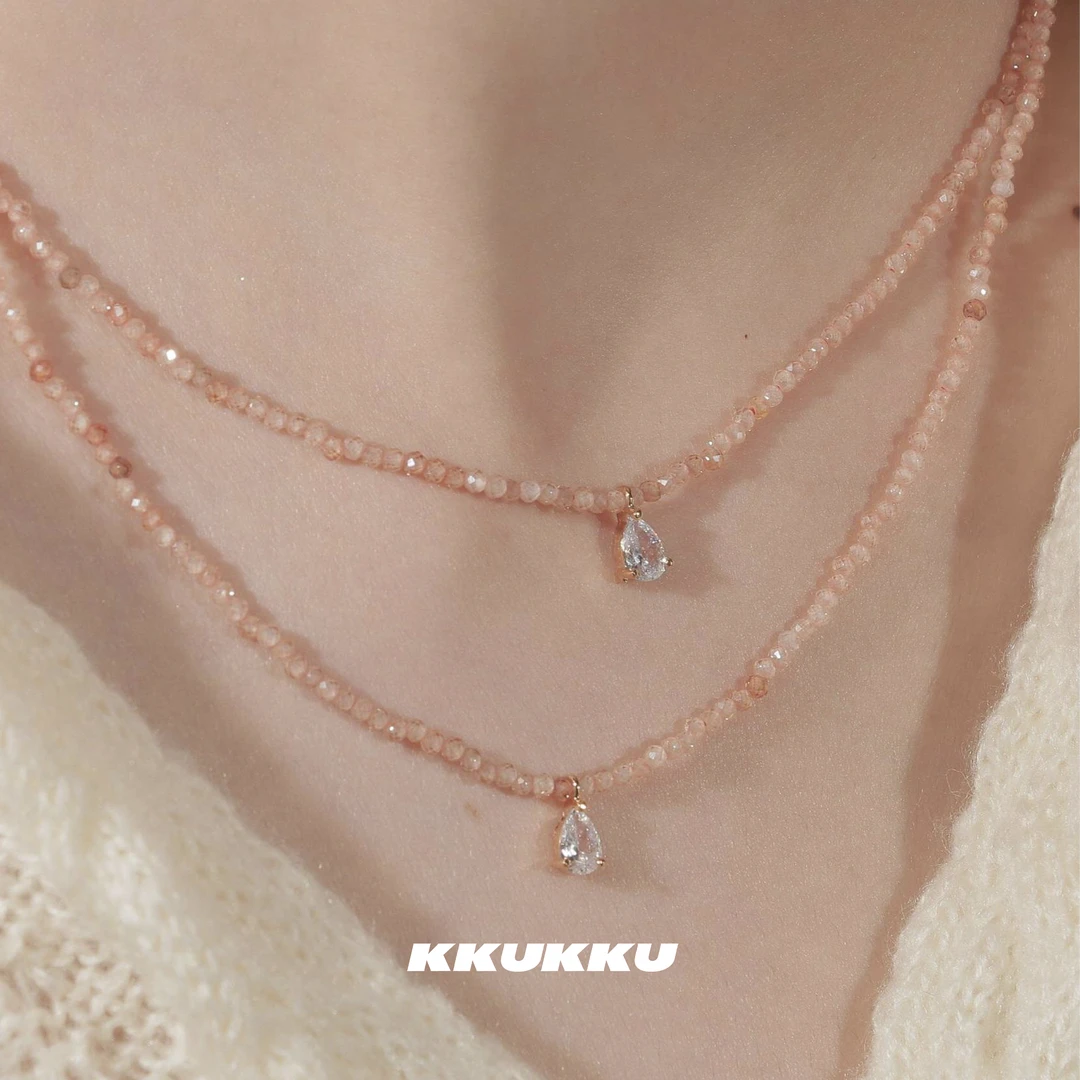 KKUKKU 非金属合成锆石项链 粉色渐变拼金色闪耀宝石轻奢百搭