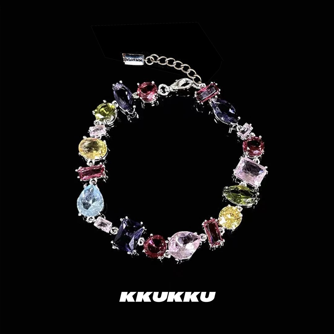 KKUKKU 铜合金合成锆石手链 彩虹冰糖氛围感精致百搭轻奢手链