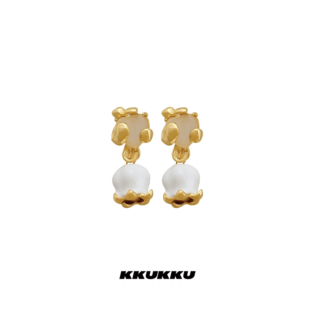 KKUKKU 铜合金耳饰 无限搭系列高级感金色铃兰耳钉法式优雅ins