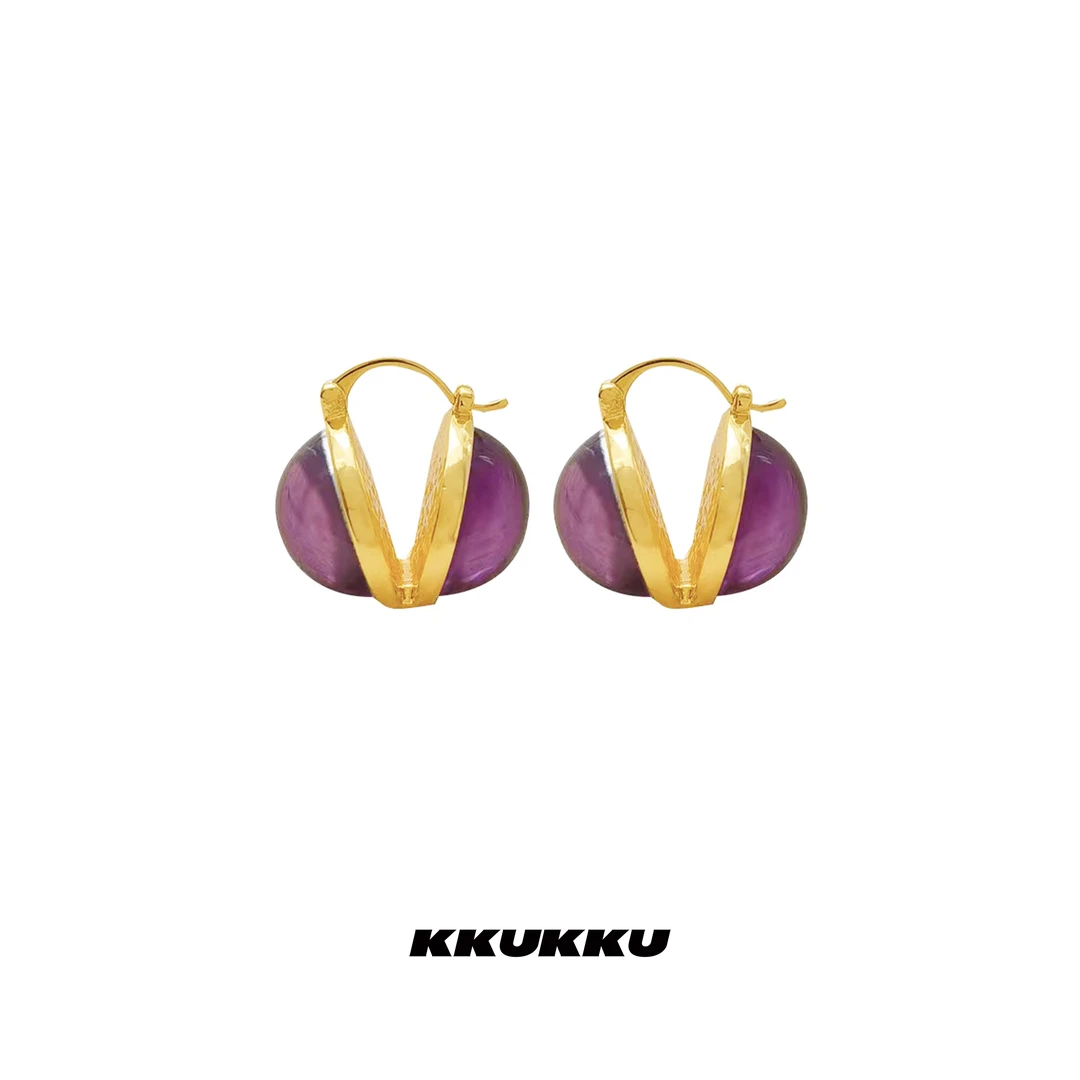 KKUKKU 铜合金耳饰 紫色罗兰间金拼色设计师款百搭法式时尚小众