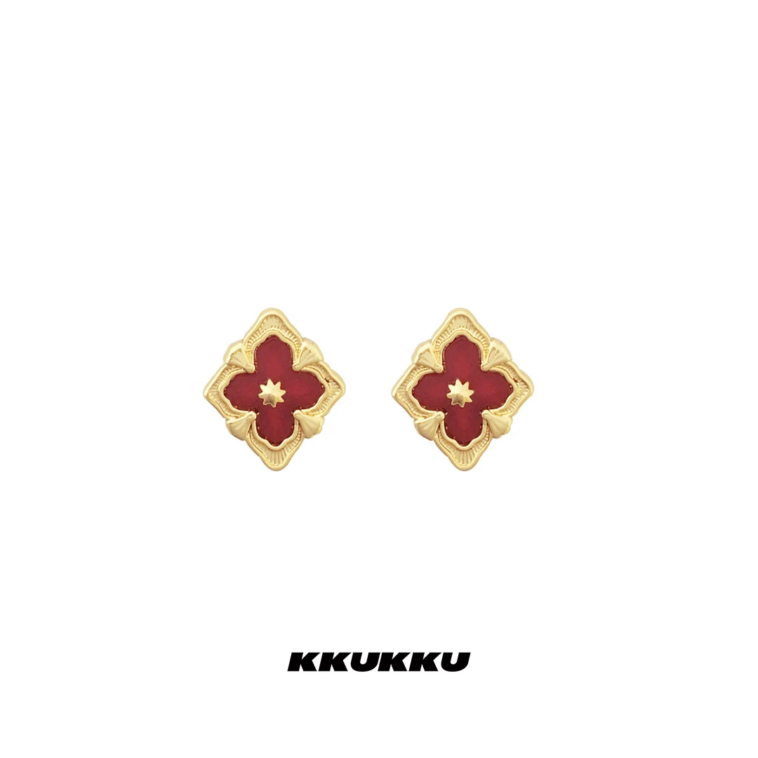 KKUKKU 铜合金耳饰 丢失乐园系列菱形雕花高级感百搭耳钉