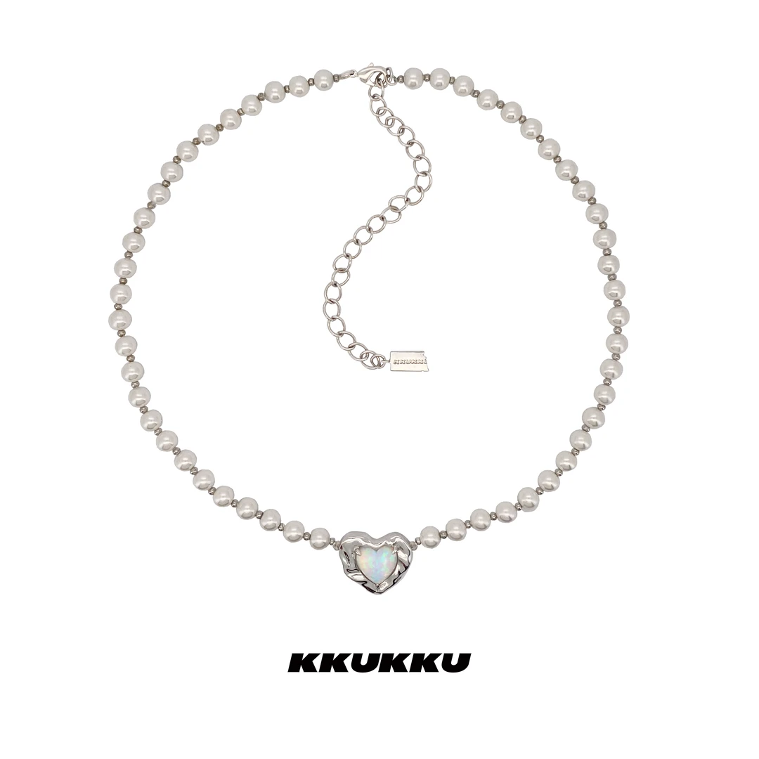 KKUKKU 铜合金合成锆石项链 液态金属拼接白色简约ins