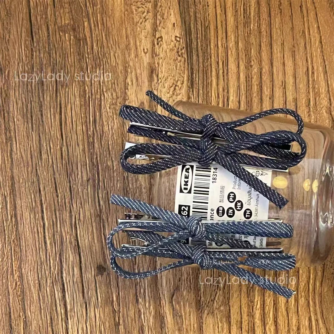 新款蝴蝶结牛仔发夹女2024新款高级感一字夹刘海碎发侧边夹鸭嘴夹