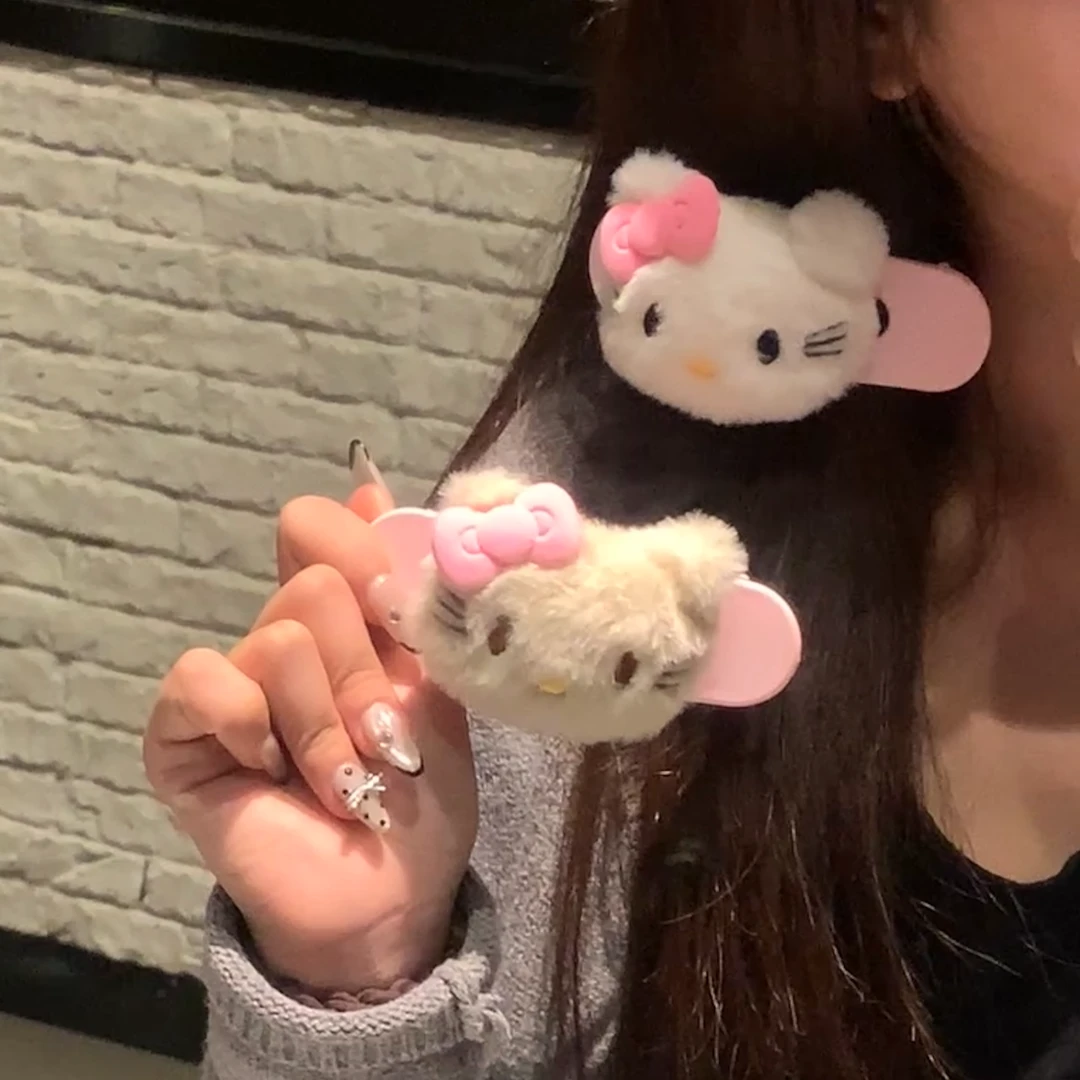 粉色毛绒kitty发夹掰掰夹巨可爱毛茸KT发卡刘海夹侧边夹女