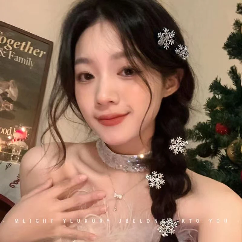 雪花发夹2024新款侧边气质秋冬刘海夹子少女圣诞节发卡头饰