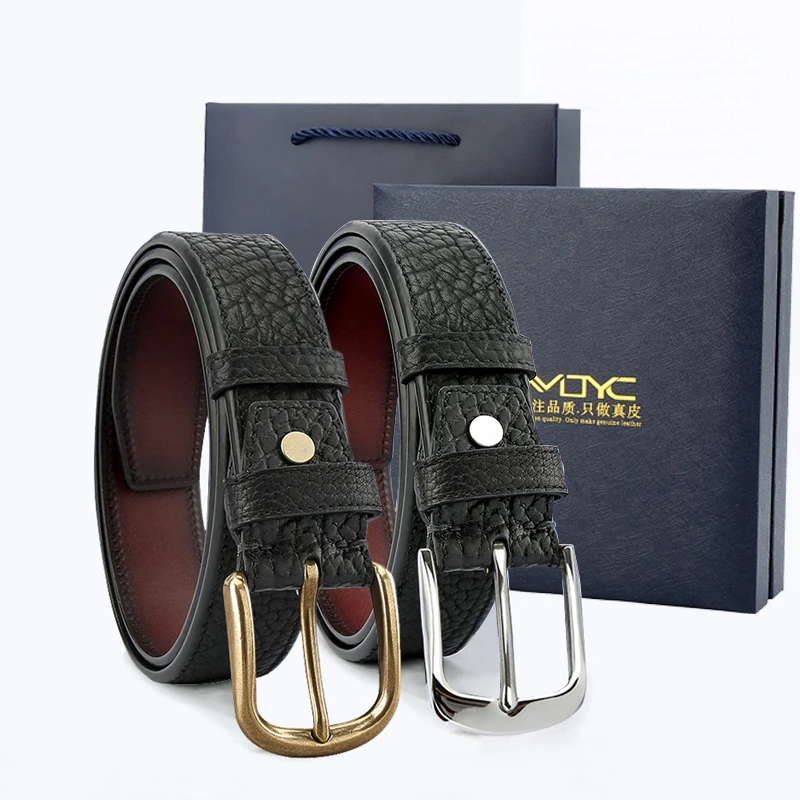 名迪优创正品高档款牛皮皮带男黄铜扣韩版头层牛皮复古真皮裤腰带