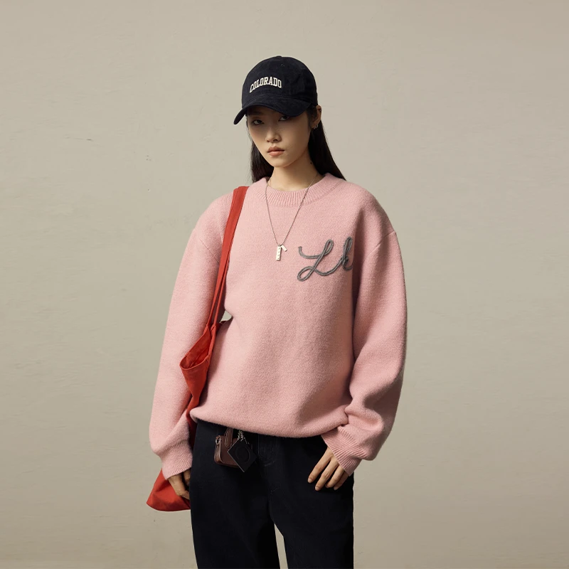 Lookun 静谧 毛衣圆领长袖毛衫情侣百搭秋冬简约宽松时尚舒适男士