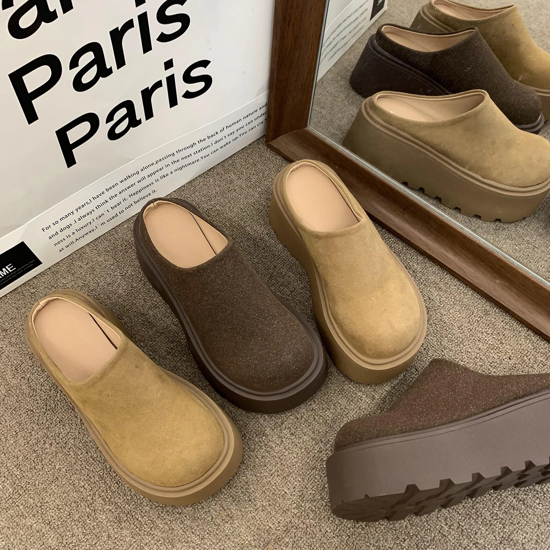 勃肯鞋厚底勃肯鞋女真皮厚底软木包头半拖季懒人外穿博肯鞋