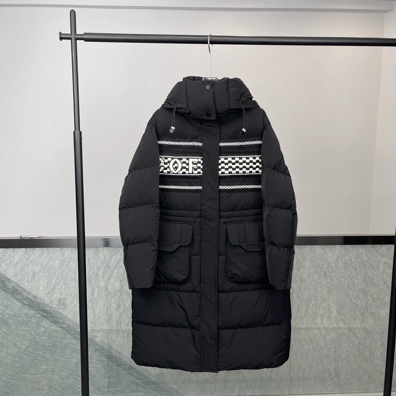 商场同款2024年冬季新款连帽中长款90白鸭绒加厚保暖外套宽松1081
