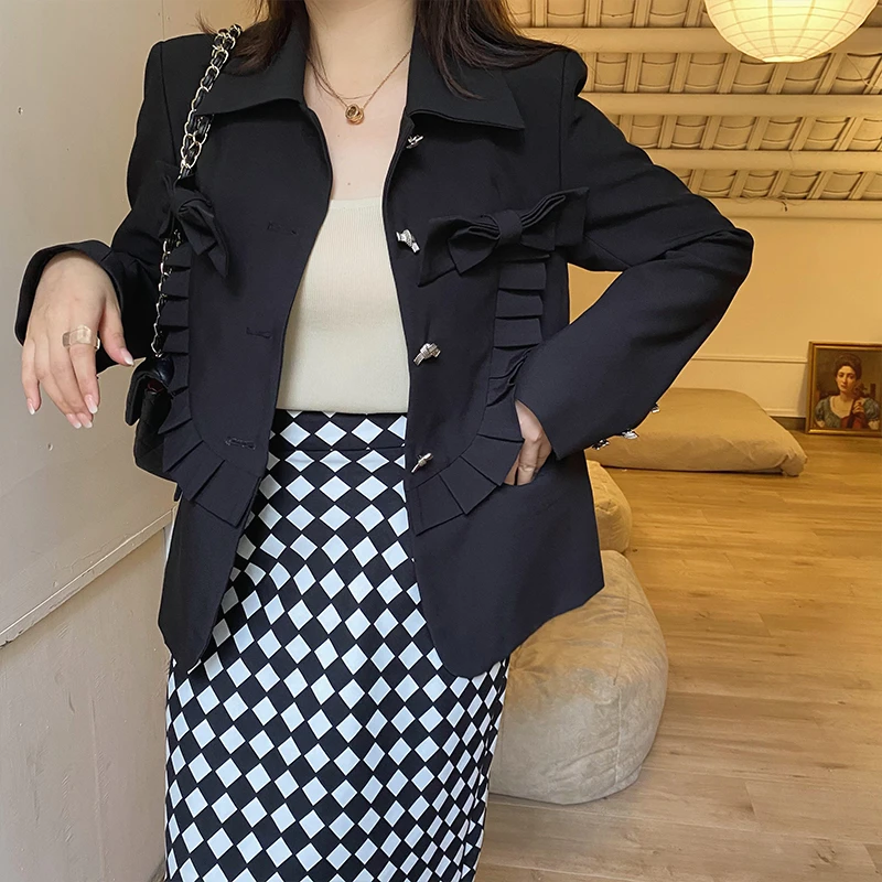 大码女装2024春装韩版蝴蝶结显瘦减龄短款外套72547