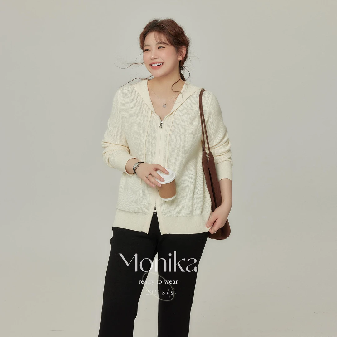 大码女装宽松休闲连帽外套胖mm新款显瘦双拉链头针织衫L22668