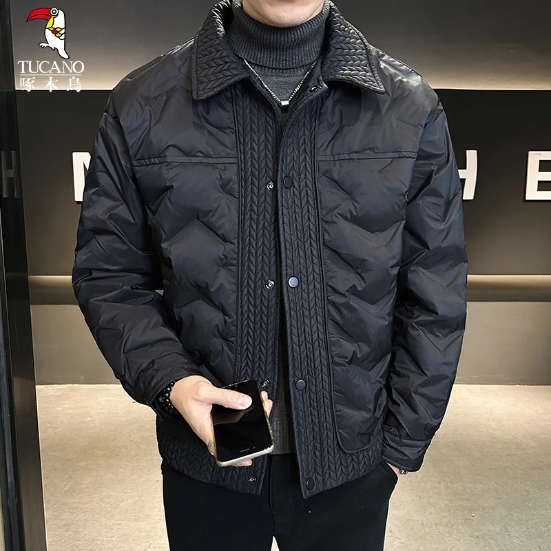 TUCANO/啄木鳥拼接棉服男冬季户外工装衬衫领男士冬装外套短款