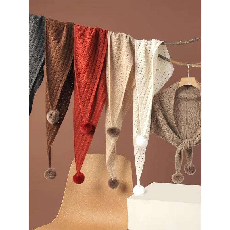 出口订单！100%纯山羊绒围巾女Cashmere多功能秋冬针织三角巾披肩