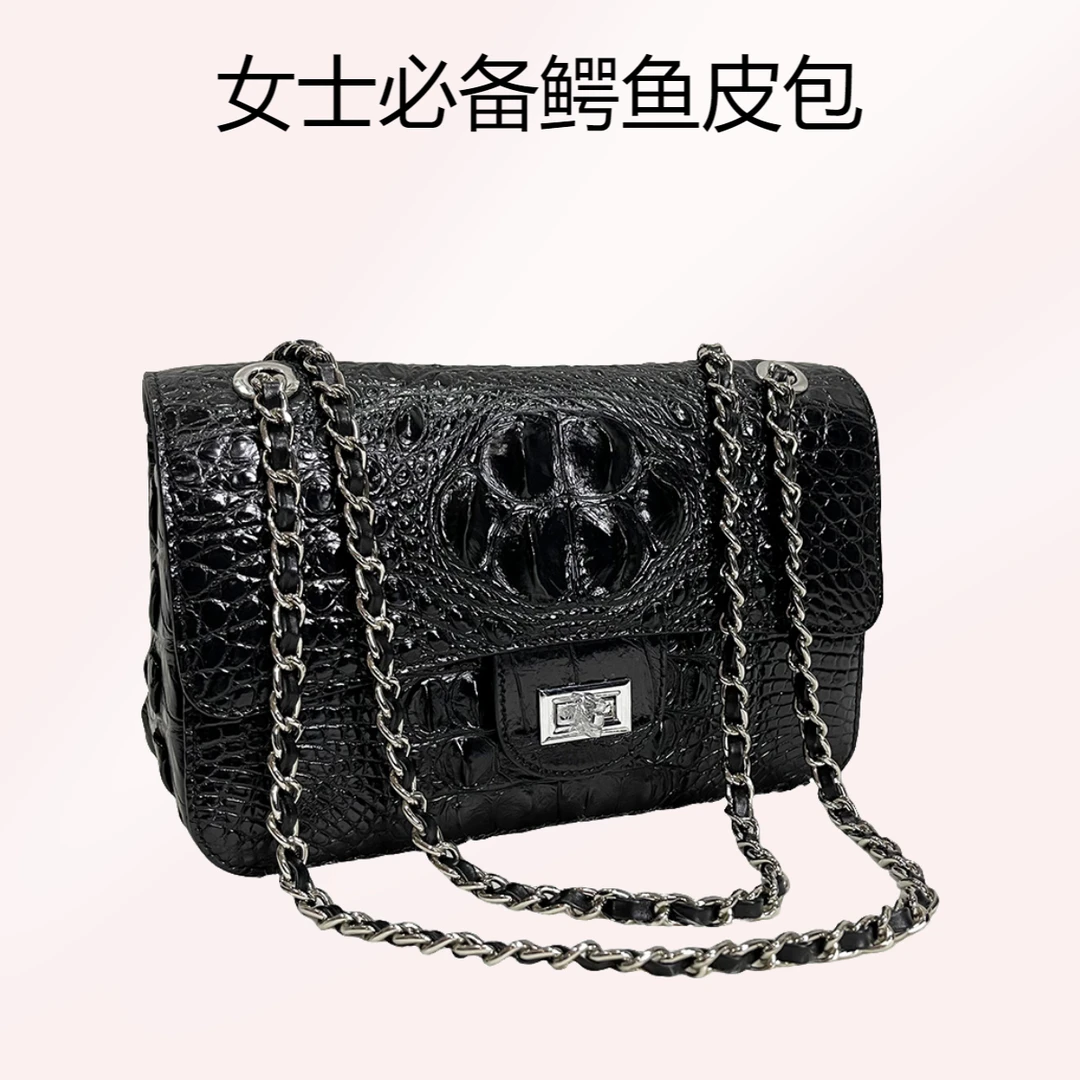高端鳄鱼皮女款包时尚多功能休闲真皮百搭黑色女士单肩包新款包邮