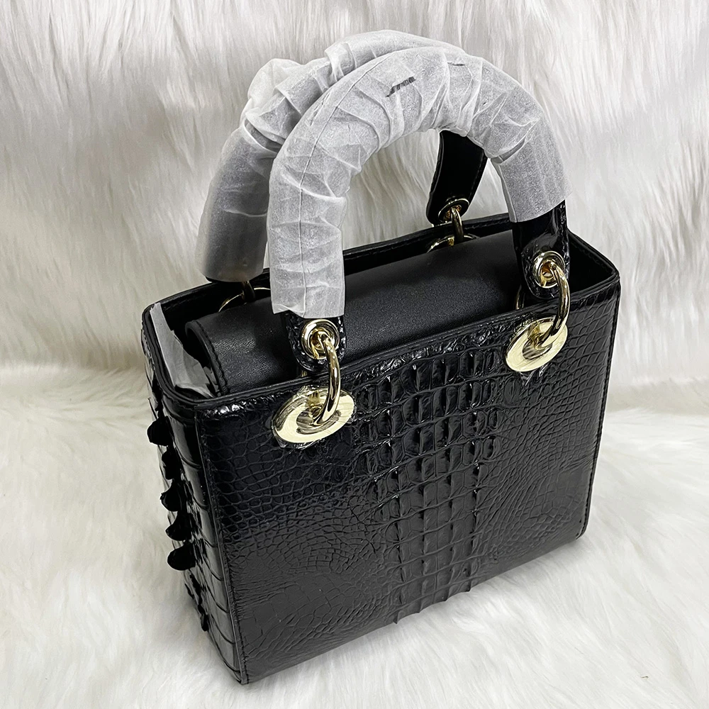 高端女士鳄鱼皮手提包时尚多功能休闲真皮单肩包百搭黑色新款包邮