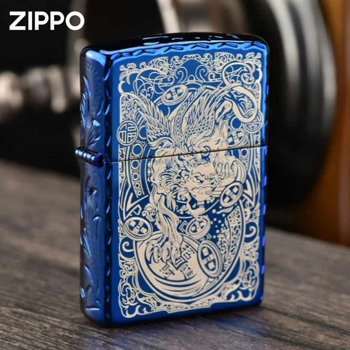 打火机ZIPPO正版 蓝冰双面貔貅防风个性男士经典送礼款煤油打火机