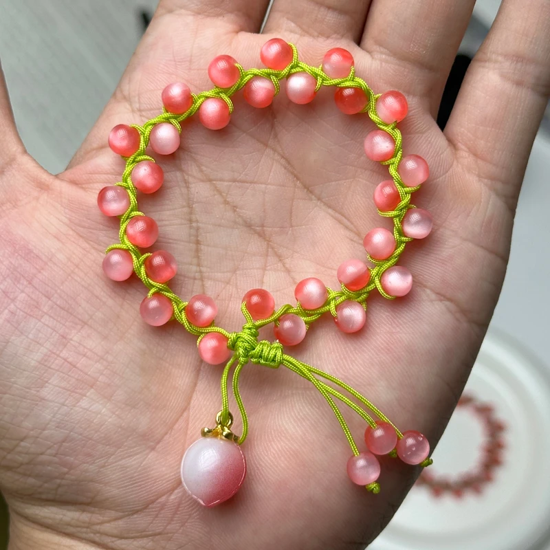桃子手绳diy手工自制编织材料包桃桃手链蜜桃手绳送闺蜜情侣礼物