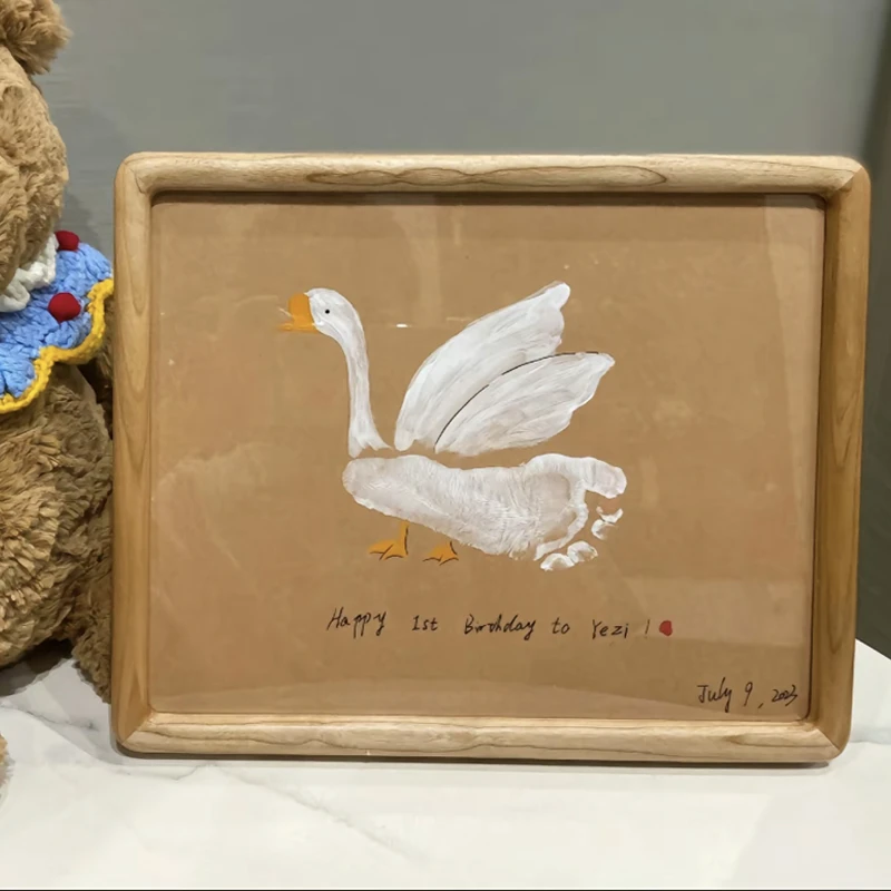 自制宝宝脚印纪念品制作卡纸diy足印创意天鹅鸭子相框周岁礼物