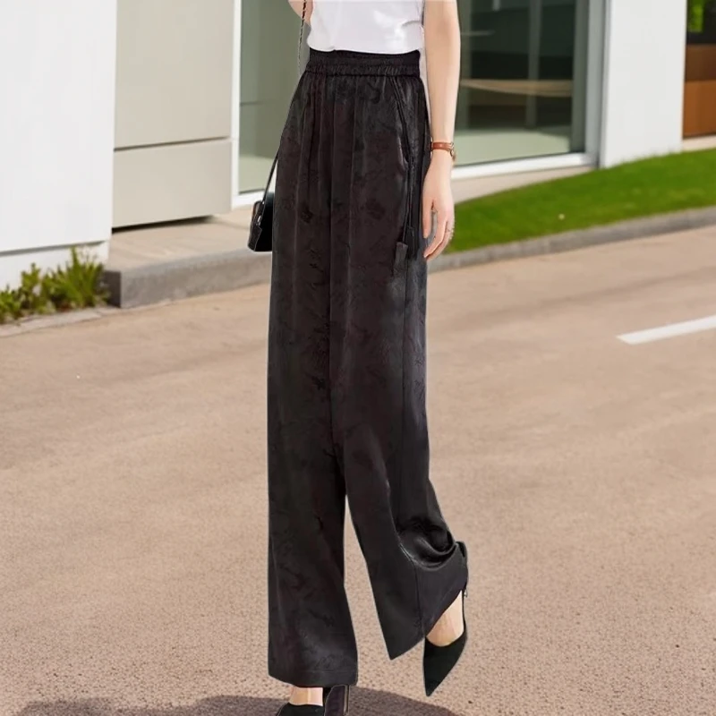 国风黑色凉凉裤夏季直筒裤修身显瘦窄版阔腿裤中式宽松复古高腰