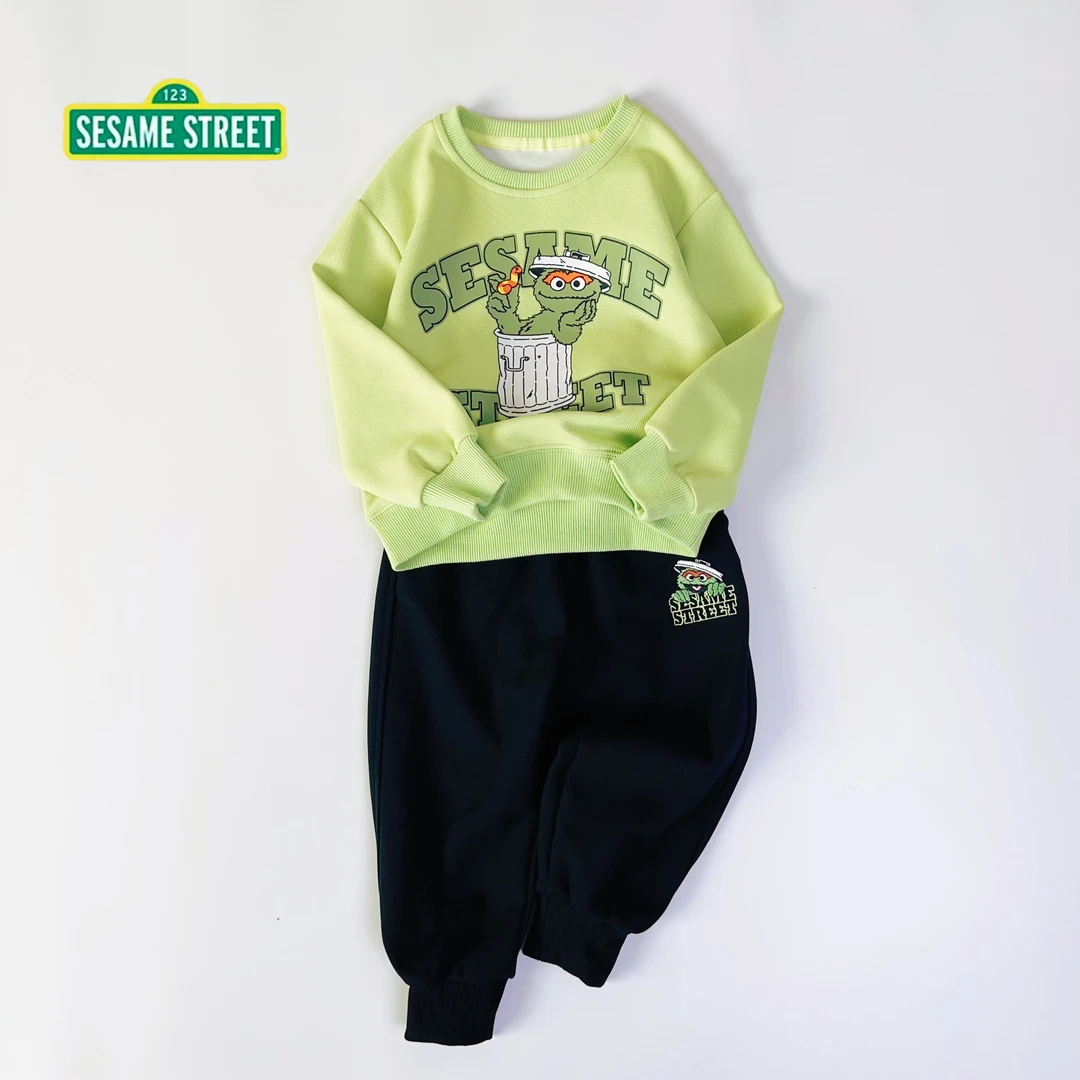 芝麻街  中大童儿童春秋款时尚户外休闲运动圆领卫衣卫裤套F582装