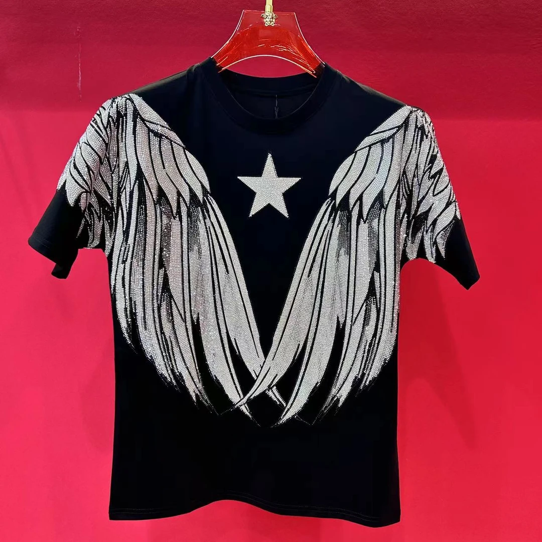 潮牌设计师星星镶钻男士短袖圆领T恤轻奢流行潮流半袖11528